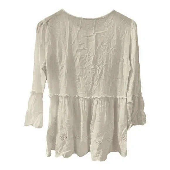 Vero Moda Boho Tie-front Peasant Top Hippie M - Picture 2 of 5